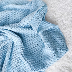 Merino wool baby boy blanket knitted blue baby blanket baby gift