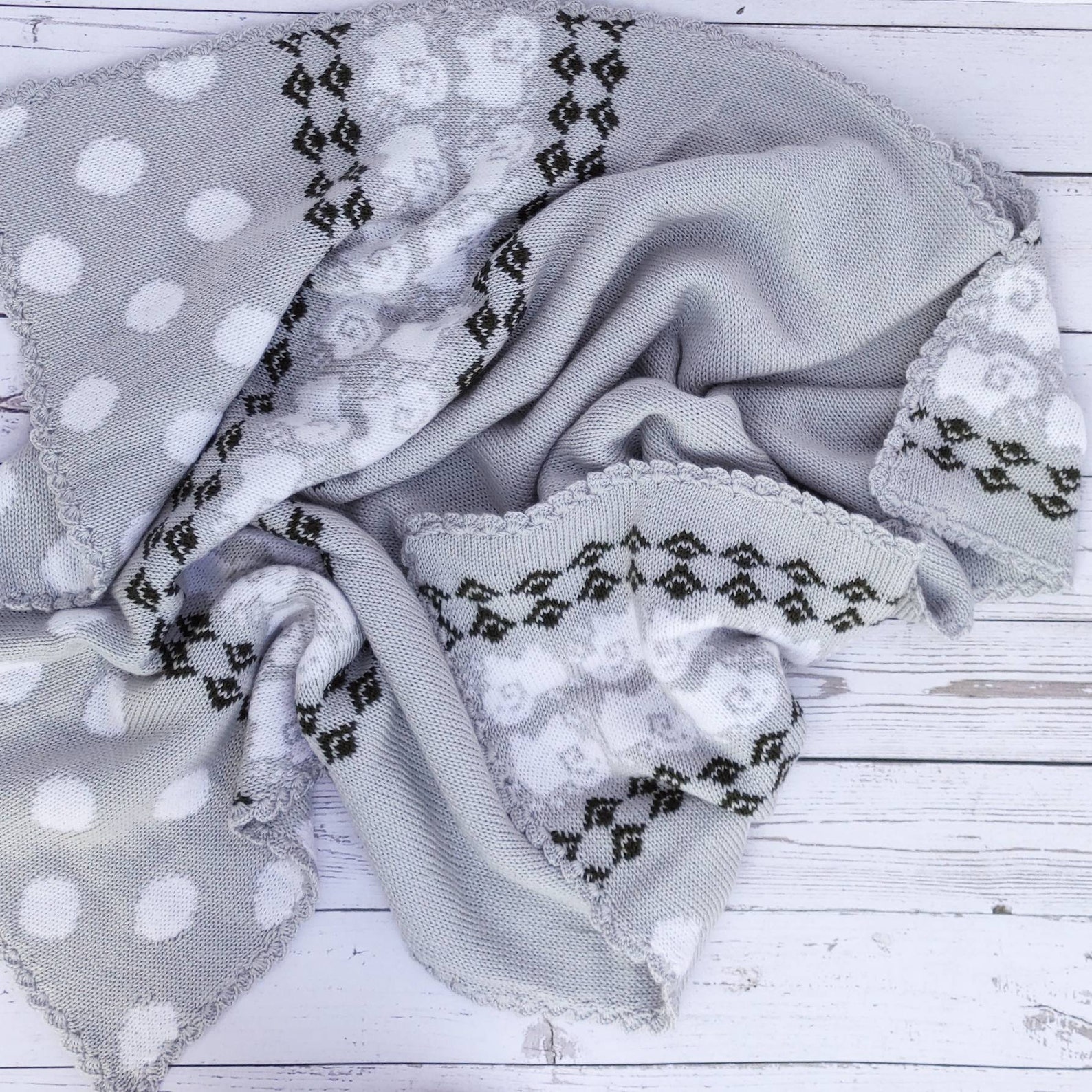 Gray Baby Blanket With Elephants for Boys and Girls Double Etsy