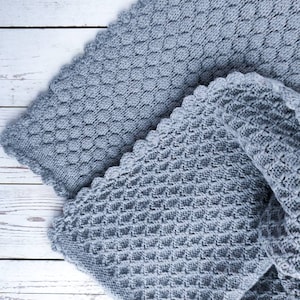 Gray baby blanket merino wool, baby boy blanket knitted
