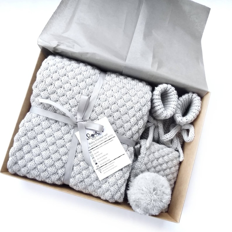 Baby blanket set with baby hat and baby booties merino wool Etsy