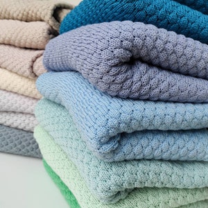 Knitted baby blanket, merino wool blanket baby boy