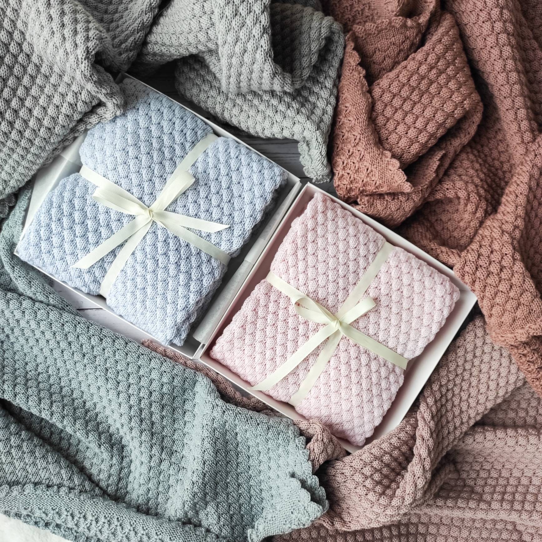 Knitted Baby Blanket Merino Wool Blanket Baby Boy Etsy UK