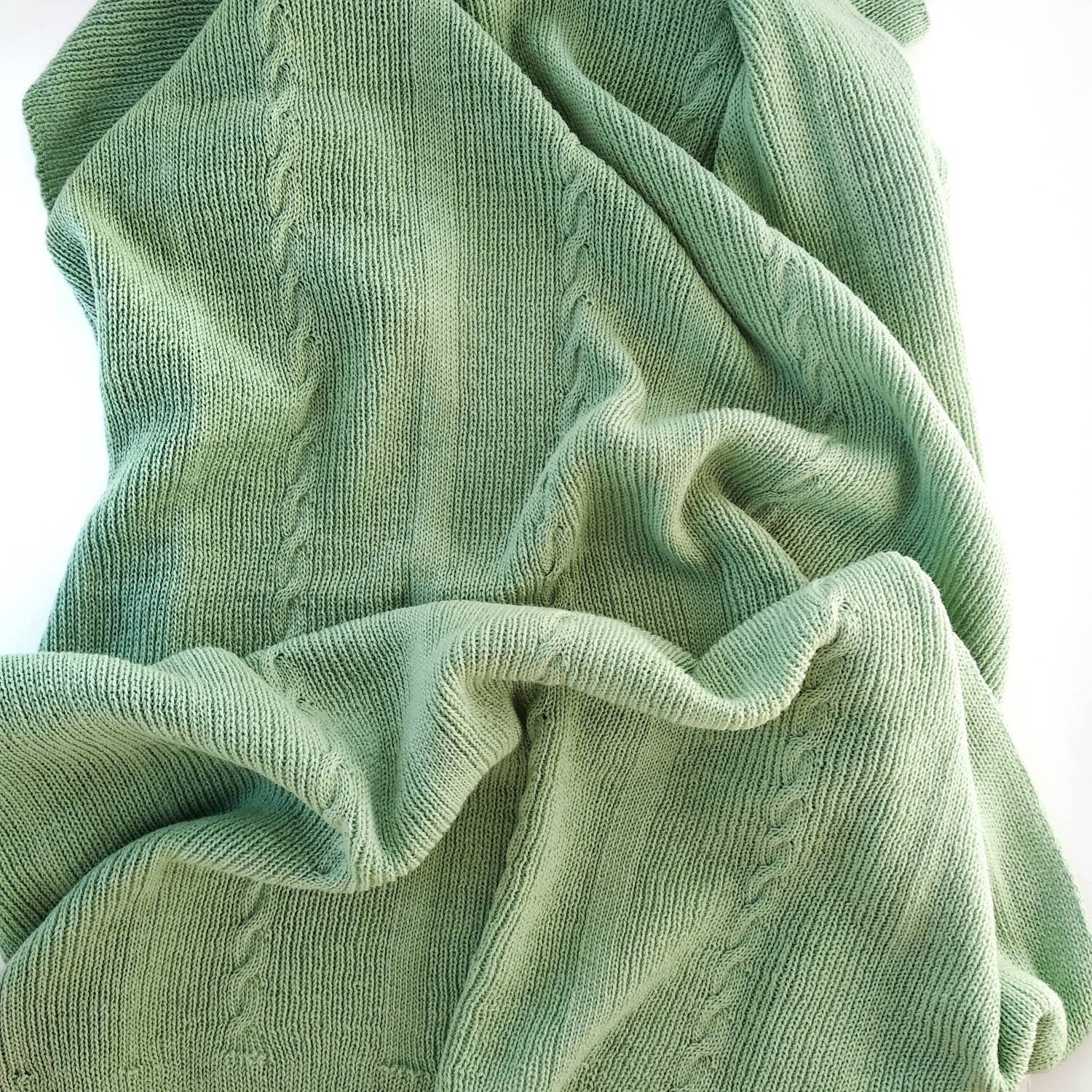 Knitted wool baby blanket green woollen stroller blanket Etsy