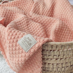 Personalize baby girl blanket knit, merino wool baby blanket with name