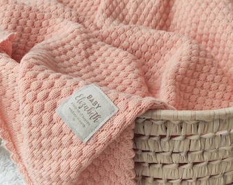 Personalize baby girl blanket knit, merino wool baby blanket with name