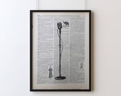 Mic Stand, Screen Printed Dictionary Art, Vintage Dictionary Print, Art Print, Wall Decor, Microphone Stand Print, Screen Print Poster
