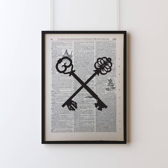 Skeleton Key Poster Screen Printed Dictionary Art Vintage Etsy