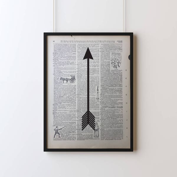 Arrow Poster, Screen Printed Dictionary Art, Vintage Dictionary Print, Art Print, Wall Decor, Arrow Print, Screen Print Poster