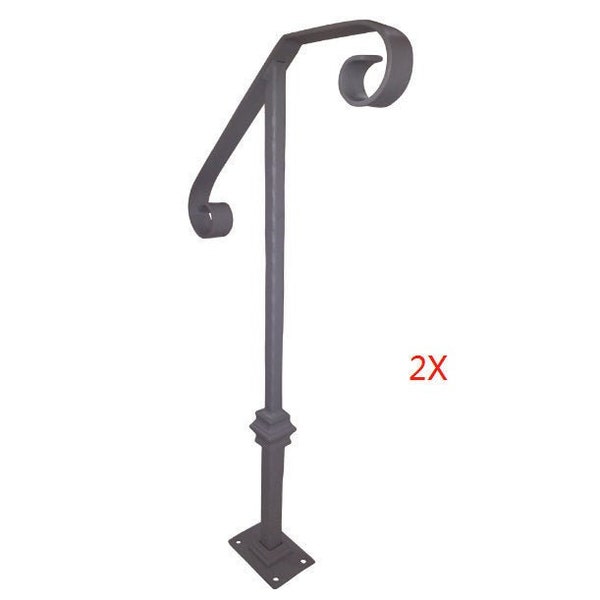 2x Handrail Wrought Steel Single Post Grab Rail Railing Kit 1 to 2 Step Single Post by Fucina Forges