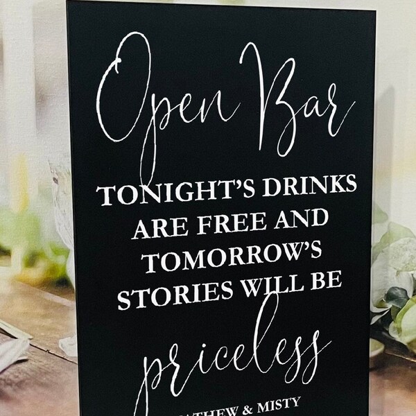 Drinks Are On Us, Open Bar Wedding Sign, Wedding Acrylic Sign, Wedding Acrylic Sign, Acrylic Modern Calligraphy Drinks Sign, Cindy