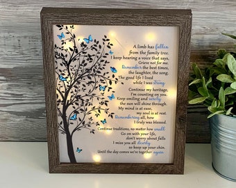 Blue A limb has fallen, Sympathy Gift, Memorial Frame, Keepsake, Memory Frame, Bereavement Gift, Sympathy Frame,  Memorial Shadow Box,