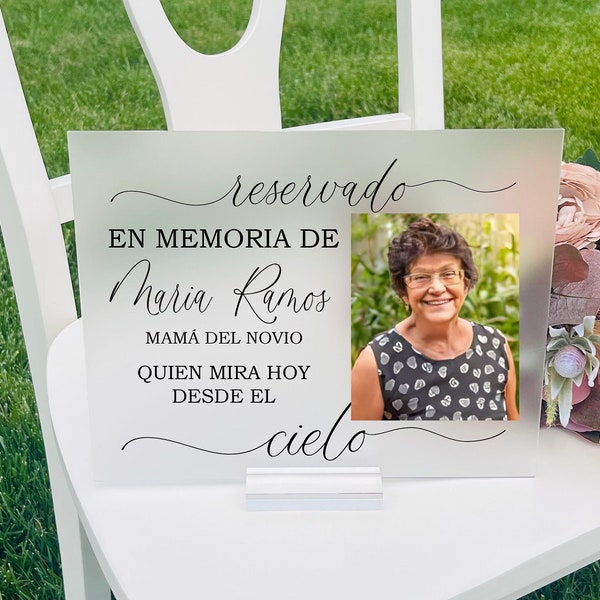 Spanish Reserved Acrylic Memorial Sign, Acrylic Memorial Sign, Frosted Wedding Memorial Sign, In Loving Memorial Sign, Reservado En Memoria
