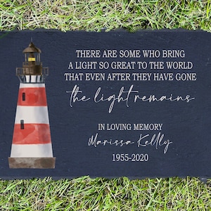 The Light Remains Lighthouse Memorial,  Sympathy Gift, Slate Grave Marker, Keepsake, Remembrance, Bereavement Gift, Loss of a Loved One,