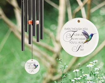 Even Though You Flew Away Hummingbird  Memorial Chime, Sympathy Dad, Mom, Family Gift For Loss, Memorial Wind Chime, Custom In Loving Memory