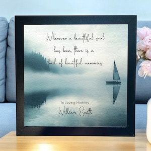 Personalisierte Strand Aquarell Sympathie Geschenk | Küstenozean-Denkmal | Verlust von Vater, Bruder, Großelternteil | 8x8 "oder 10x10 gerahmtes Beileid