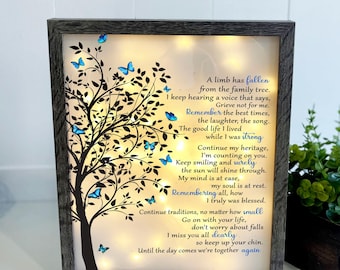 Memorial Lighted Shadow Box with Poem – A Limb Has Fallen – Sympathy Gift with Fairy Lights – 8x10or 11x14 Frame in White, Black, or Gray