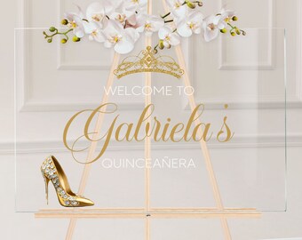 Quinceanera Acrylic Welcome Sign, Modern 15th Birthday Sign, Gold Quinceañera decorations, Personalized Gift for Quinceañera, Acrylic Custom