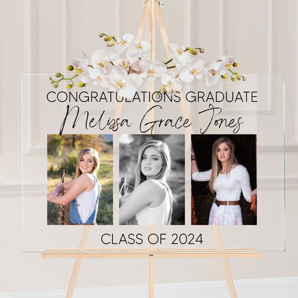 Class of 2024 Acrylic Graduation Welcome Sign, Customized High School Collage Yard Sign, Senior Photo With Cap and Gown Party Decorations