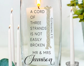 A Cord Of Three Strands, Family Unity Candle Set, Blended Family Unity Ceremony, Custom Unity Set For Wedding, Custom Handmade Unity Candle