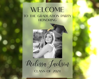 Class of 2024 Acrylic Graduation Welcome Sign, Customized High School Collage Yard Sign, Senior Photo With Cap and Gown Party Decorations