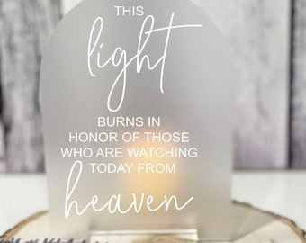 This Candle Burns Memory Memorial Acrylic Frosted Acrylic Wedding Memorial Sign, In Loving Memorial Sign With Candle, Wedding Sign for Loss