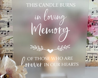 Esta vela arde en el signo conmemorativo de acrílico de la memoria amorosa, signo conmemorativo esmerilado, signo de boda conmemorativo claro, monumento conmemorativo de la boda