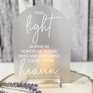 This Candle Burns Memory Memorial Acrylic Frosted Acrylic Wedding Memorial Sign, In Loving Memorial Sign With Candle, Wedding Sign for Loss