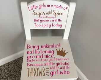 UV Printed Time Out Chair, No Vinyl Used!  Wood time out chair, Time out chair, Timeout chair, Sugar and Spice, Naughty Spot, Time out