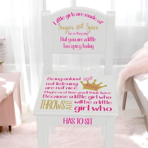 UV Printed Time Out Chair, No Vinyl Used!  Wood time out chair, Time out chair, Timeout chair, Sugar and Spice, Naughty Spot, Time out