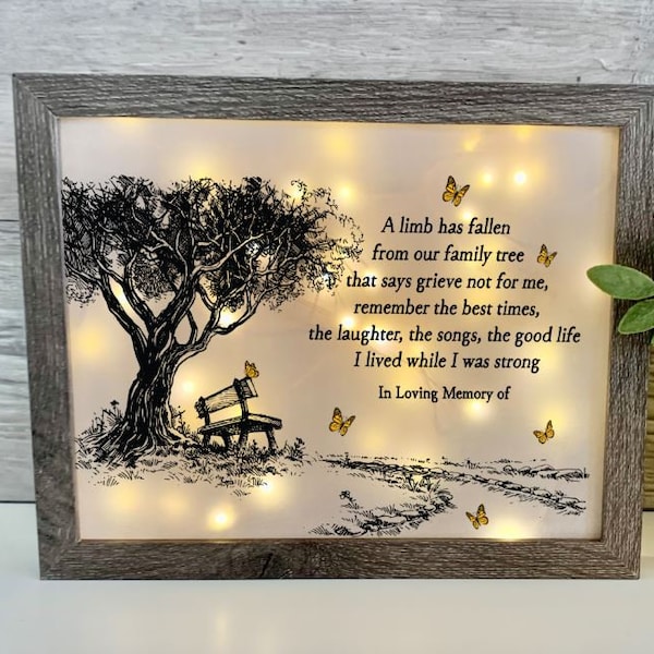 A limb has fallen, Sympathy Gift, Memorial Frame, Keepsake, Memory Frame, Bereavement Gift, Sympathy Frame,  Memorial Shadow Box,