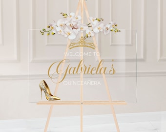 Quinceanera Acrylic Welcome Sign, Modern 15th Birthday Sign, Gold Quinceañera decorations, Personalized Gift for Quinceañera, Acrylic Custom