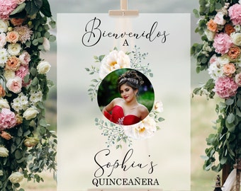 Quinceañera Sign For Party, Fifteenth Birthday, Quinceañera Bienvenidos Sign Birthday Party, Personalized Photo Quinceañera Acrylic Sign