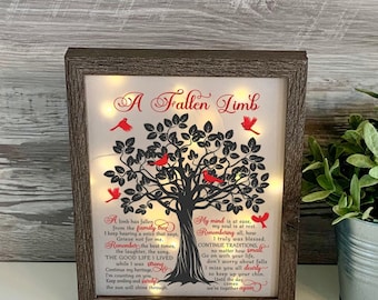 A limb has fallen, Sympathy Gift, Memorial Frame, Keepsake, Memory Frame, Bereavement Gift, Sympathy Frame,  Memorial Shadow Box,
