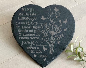 Spanish Memorial Slate, Spanish Beautiful Memories, Spanish Loss of Son, Personalized Spanish Keepsake, Engraved Memorial Slate, Hijo