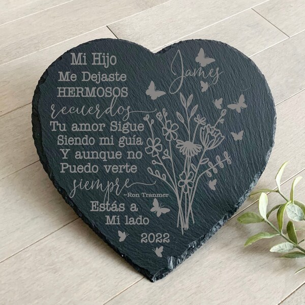 Spanish Memorial Slate, Spanish Beautiful Memories, Spanish Loss of Son, Personalized Spanish Keepsake, Engraved Memorial Slate, Hijo