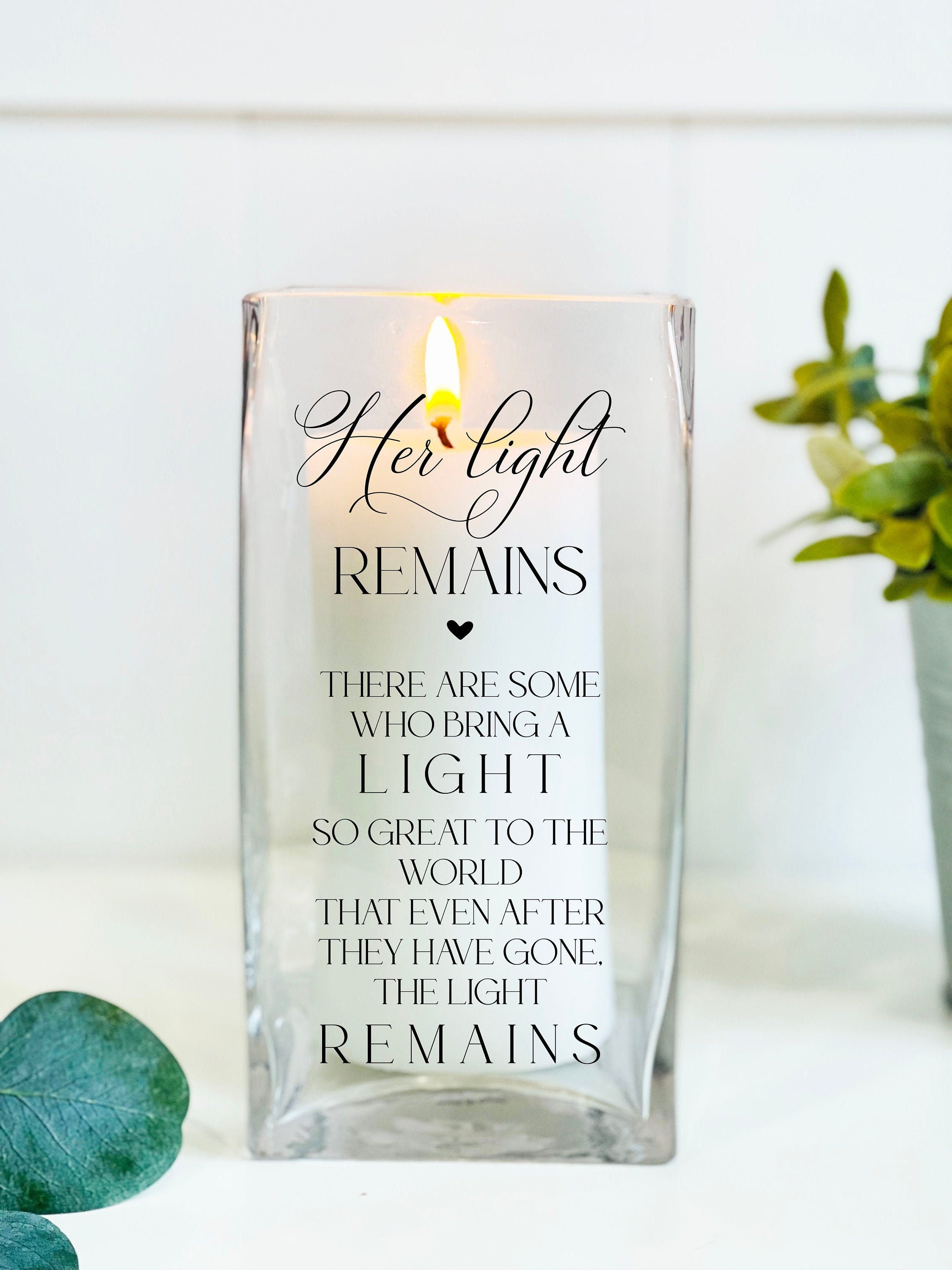Her Light Remains, Funeral Gift, Prayer Candle, Memorial Candle