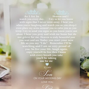 To My Son On Your Wedding Day, Father Memorial, Wedding Memorial, Frosted Memorial Sign, Clear Memorial Wedding Sign, Wedding Memorial