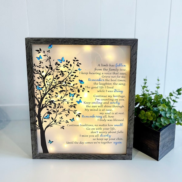 A Limb Has Fallen, Family Tree Memorial Gift, Keepsake For Loss Of Loved One, Sister, Brother, Mom, Dad, Keepsake Shadow Box, Sympathy Frame