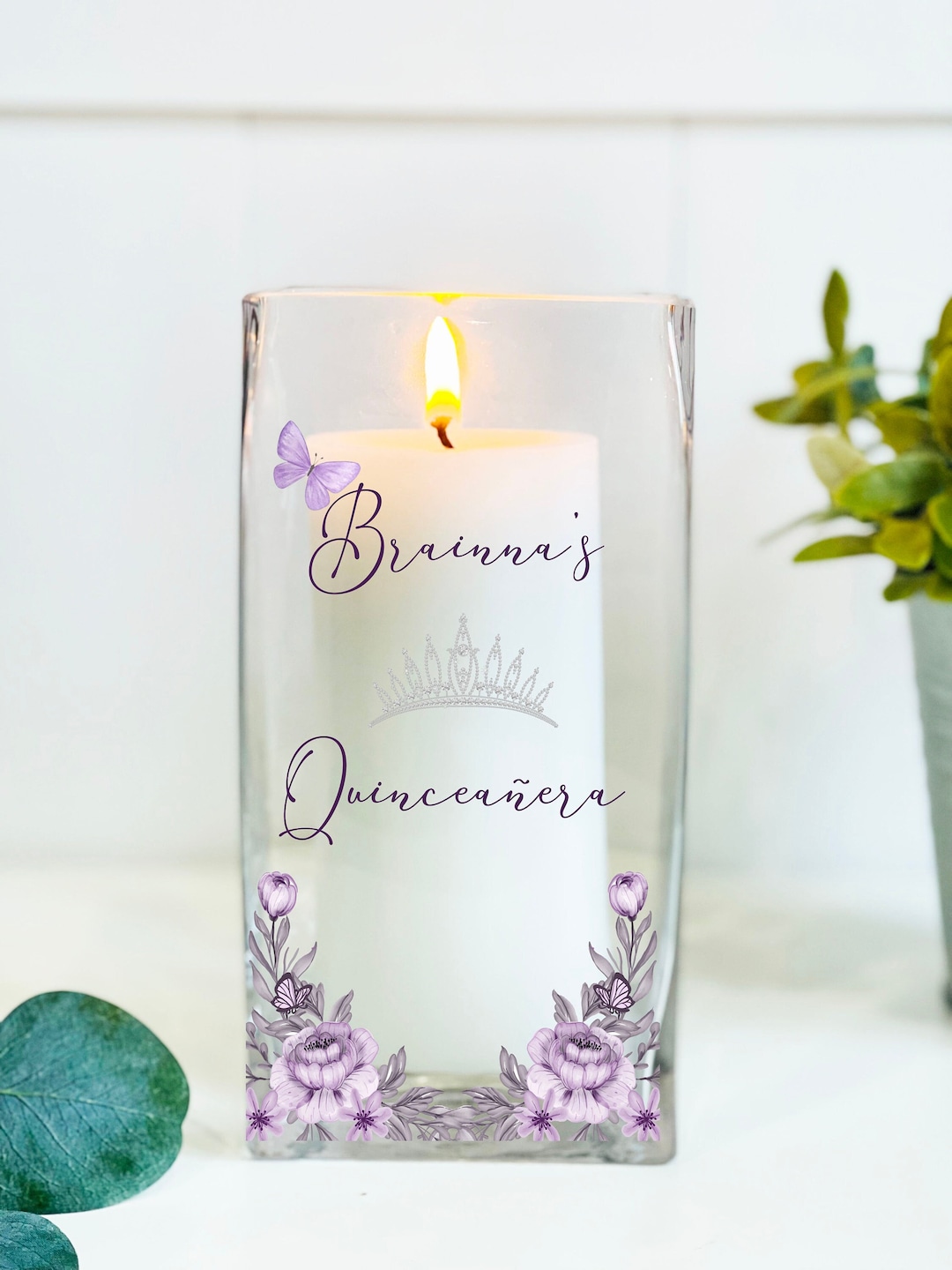 Personalized Quinceañera Centerpiece, Custom Candle for Quinceañera
