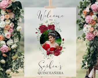 Quinceañera Sign For Party, Fifteenth Birthday Sign, Quinceañera Welcome Sign Birthday Party, Personalized Photo Quinceañera Acrylic Sign