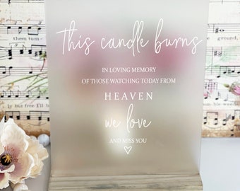 Esta vela arde en la memoria amorosa, signo conmemorativo de la boda, signo conmemorativo esmerilado, signo de boda conmemorativo claro, monumento conmemorativo de la boda, Julie
