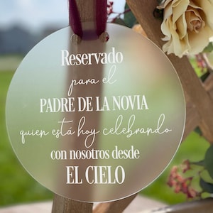 Reservado Para El Padre De La Novia, Español Reservado, Memorial de Boda de Acrílico Esmerilado, En Signo Memorial Amoroso, Boda Española por Pérdida