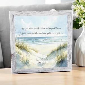 Personalized Beach Watercolor Sympathy Gift | Coastal Ocean Memorial | Loss of Father, Mother, Grandparent | 8x8&quot; or 10x10 Framed Sympathy
