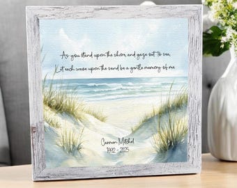 Presente personalizado de condolências em aquarela de praia | Memorial da Costa Oceânica | Perda de pai, mãe ou avô | Condolências emolduradas de 8x8" ou 10x10"