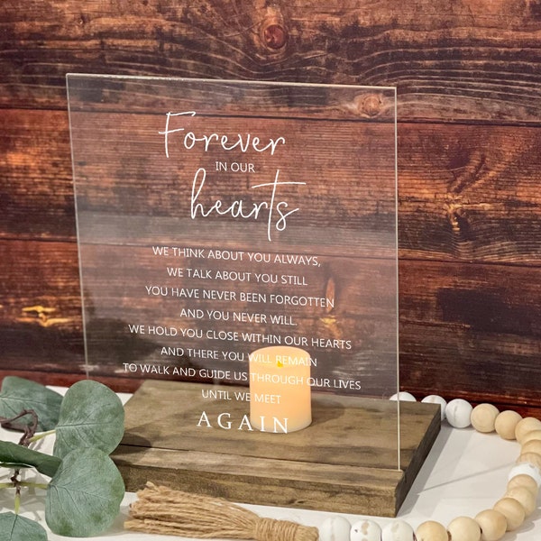 Until We Meet Again Memory Sign, Wedding Memorial Sign, Frosted Memorial Sign, Clear Memorial Wedding Sign, Wedding Memorial