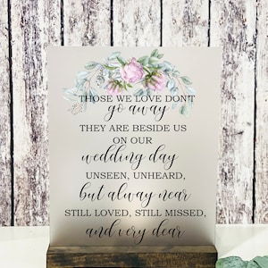 Diejenigen, die wir lieben, gehen nicht weg, Hochzeitserinnerungszeichen, gefrostetes Gedenkzeichen, klares Erinnerungszeichen, Hochzeitserinnerung, himmlische Hochzeit