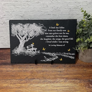 Caída de una extremidad, regalo de condolencia, lápida de pizarra, recuerdo, regalo de duelo, pérdida de un ser querido, lápida temporal