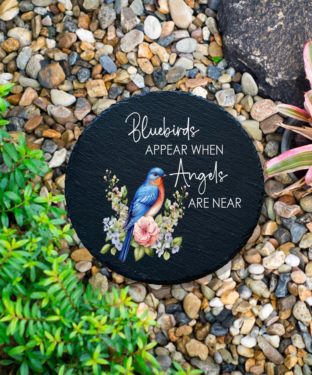 Memorial Stone For Loved Ones - Sympathy Garden Slate Stone With UV Printed Inscription