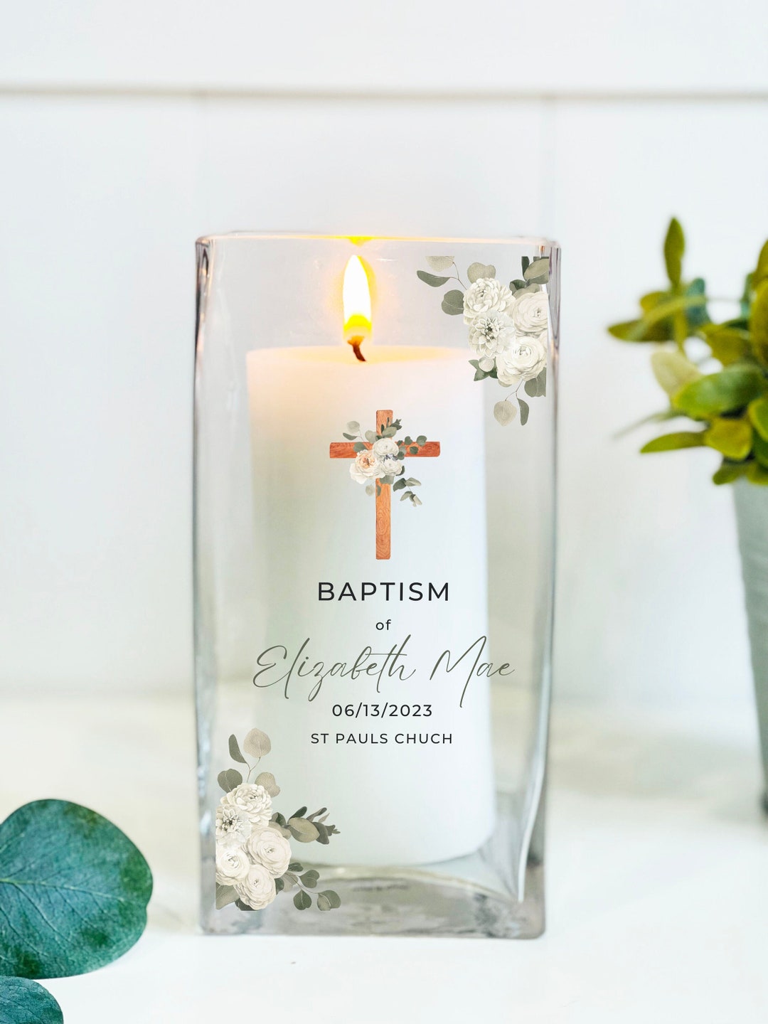 Personalized Baptism Candle, Baptism Favor, Christening Gift, First