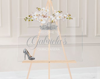 Quinceanera Acrylic Welcome Sign, Modern 15th Birthday Sign, Silver Quinceañera decorations Personalized Gift for Quinceañera Acrylic Custom